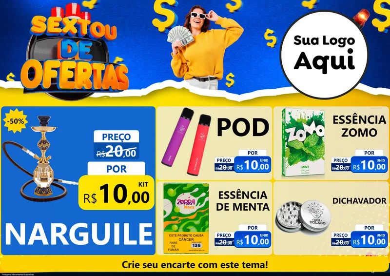 Modelo de Encarte para Encarte A4 Horizontal com o tema Sextou de Ofertas para Tabacaria