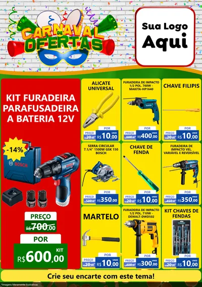 Modelo de Encarte para Encarte A4 Vertical com o tema Carnaval de Ofertas para Maquinas e Ferramentas