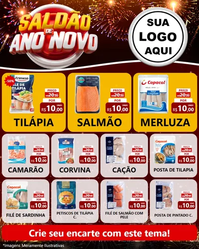Modelo de Rede Social para Feed Instagram com o tema Saldão de Ano Novo para Peixaria