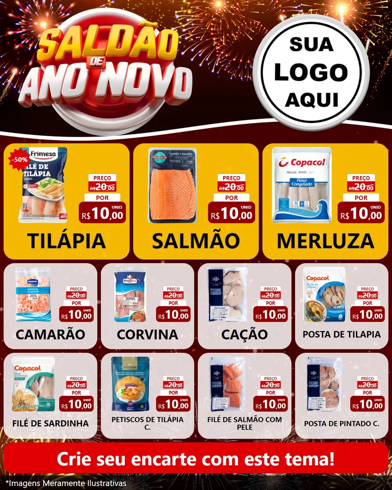 Modelo de Rede Social para Feed Instagram com o tema Saldão de Ano Novo para Peixaria
