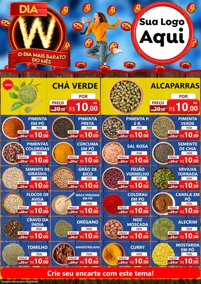 Modelo de Encarte para Encarte A4 Vertical com o tema Dia W - O Dia Mais Barato Do Mês para Produtos Naturais