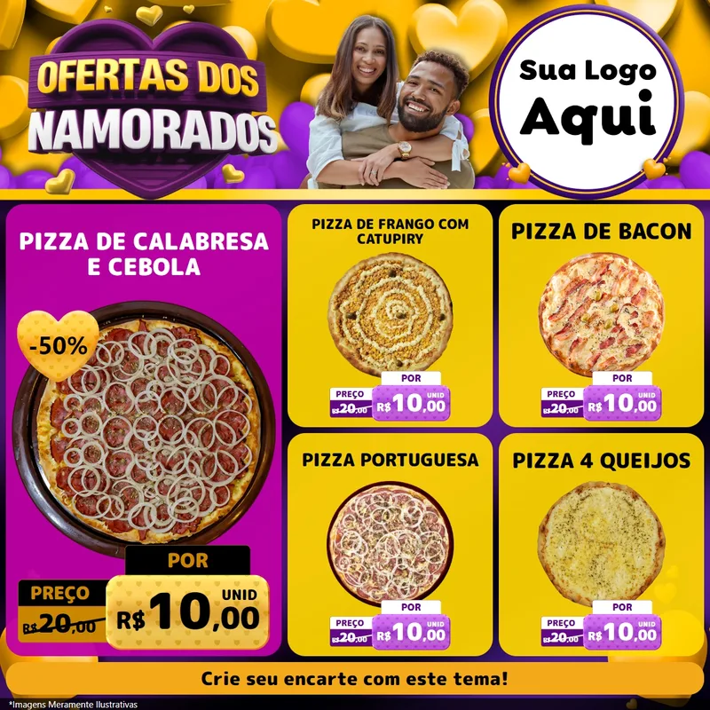 Modelo de Rede Social para Feed Facebook com o tema Oferta Dos Namorados para Pizzaria
