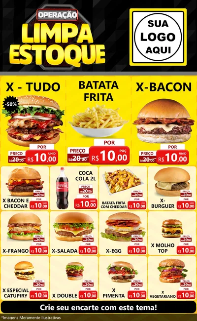 Modelo de Encarte para Encarte Grande com o tema Operação Limpa Estoque para Hamburgueria