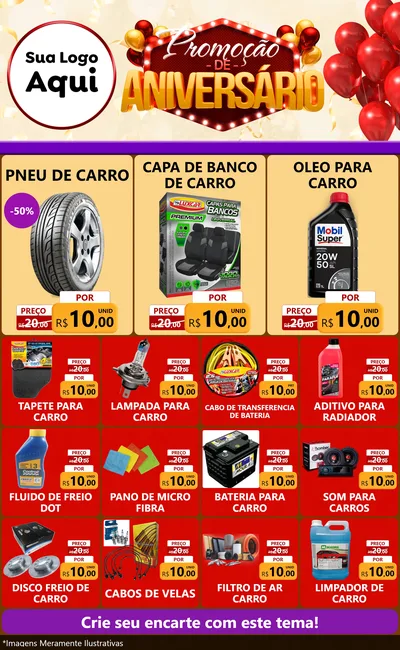 Modelo de Encarte para Encarte Grande com o tema Promoção de Aniversário para Auto peças