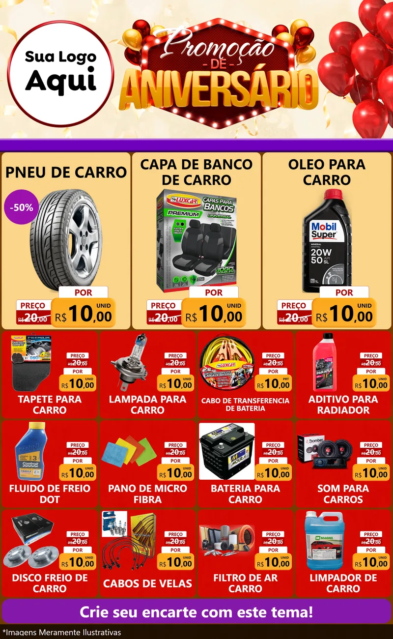 Modelo de Encarte para Encarte Grande com o tema Promoção de Aniversário para Auto peças