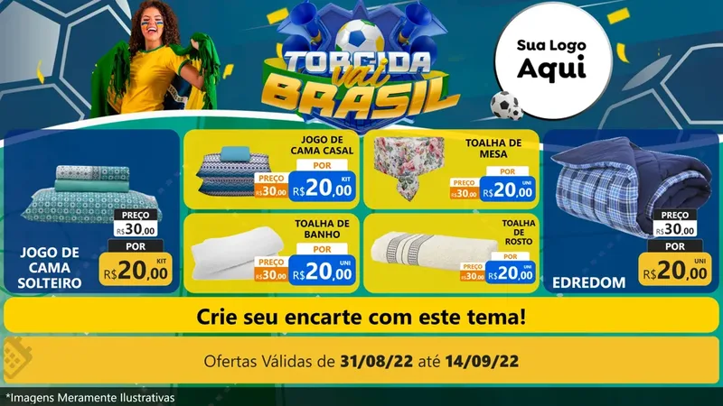Modelo de TV para TV Horizontal com o tema Torcida Vai Brasil - Copa para Cama, Mesa e Banho