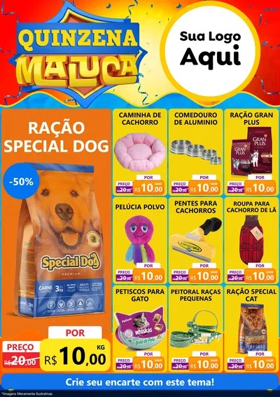 Modelo de Encarte para Encarte A4 Vertical com o tema Quinzena Maluca para Pet Shop