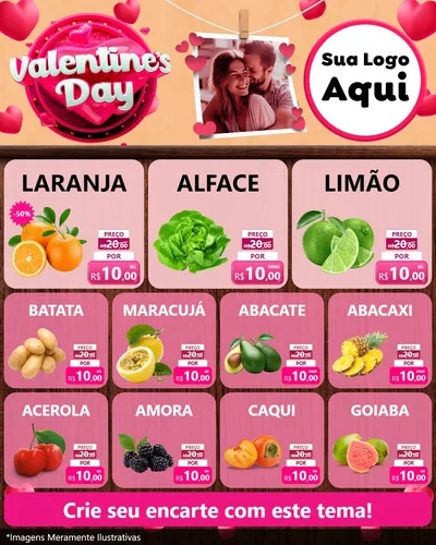 Modelo de Rede Social para Feed Instagram com o tema Valentine's Day para Hortifrúti