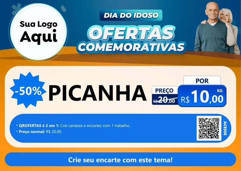 Modelo de Cartaz para Cartaz A4 Horizontal com o tema Dia do Idoso para Açougue