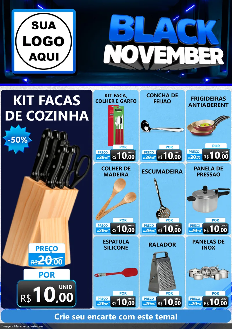 Modelo de Encarte para Encarte A4 Vertical com o tema Black November para Utilidades Domésticas