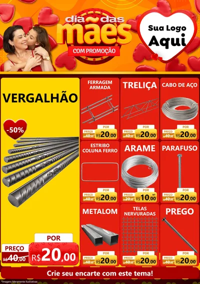 Modelo de Encarte para Encarte A4 Vertical com o tema Dia das Mães com Promoção para Ferragens