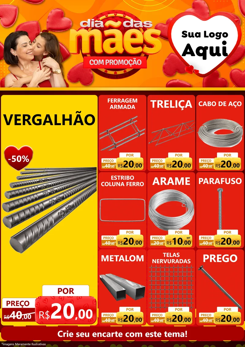 Modelo de Encarte para Encarte A4 Vertical com o tema Dia das Mães com Promoção para Ferragens
