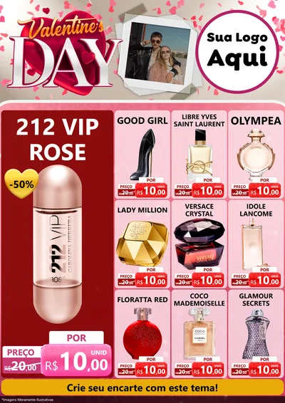 Modelo de Encarte para Encarte A4 Vertical com o tema Valentine's Day para Perfumes