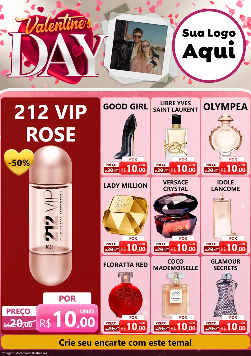 Modelo de Encarte para Encarte A4 Vertical com o tema Valentine's Day para Perfumes