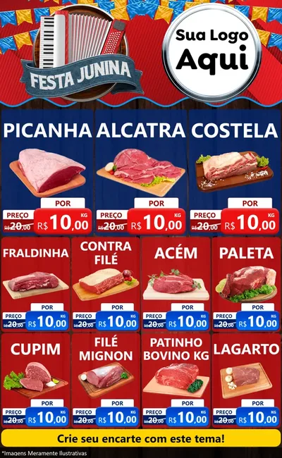 Modelo de Encarte para Encarte Grande com o tema Festa Junina para Açougue