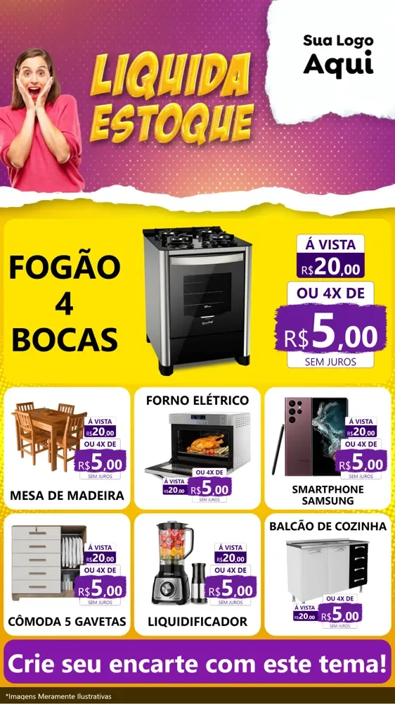 Modelo de Rede Social para Stories com o tema Liquida estoque para Móveis e Eletro