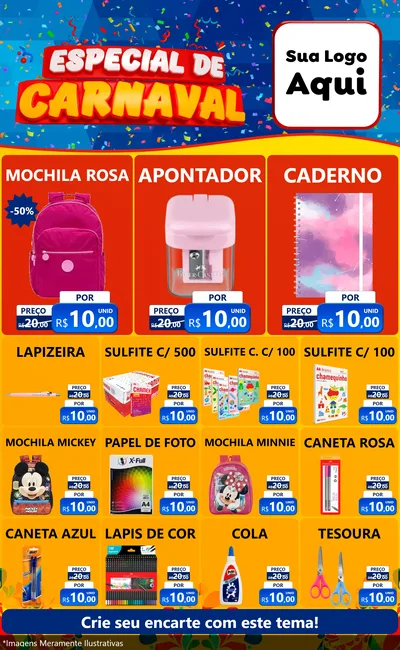 Modelo de Encarte para Encarte Grande com o tema Especial de Carnaval para Papelaria