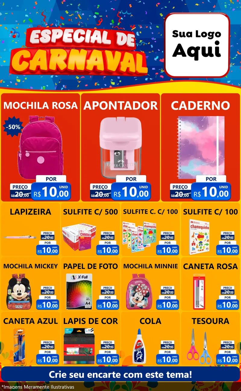 Modelo de Encarte para Encarte Grande com o tema Especial de Carnaval para Papelaria