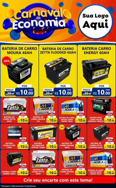 Modelo de Encarte para Encarte Grande com o tema Carnaval da Economia para Baterias Elétricas