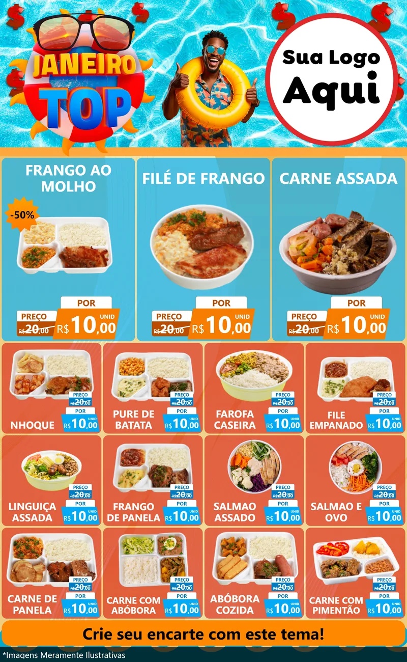 Modelo de Encarte para Encarte Grande com o tema Janeiro Top para Restaurante