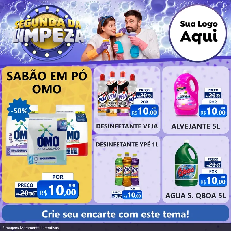 Modelo de Rede Social para Feed Facebook com o tema Segunda da Limpeza para Produtos de Limpeza