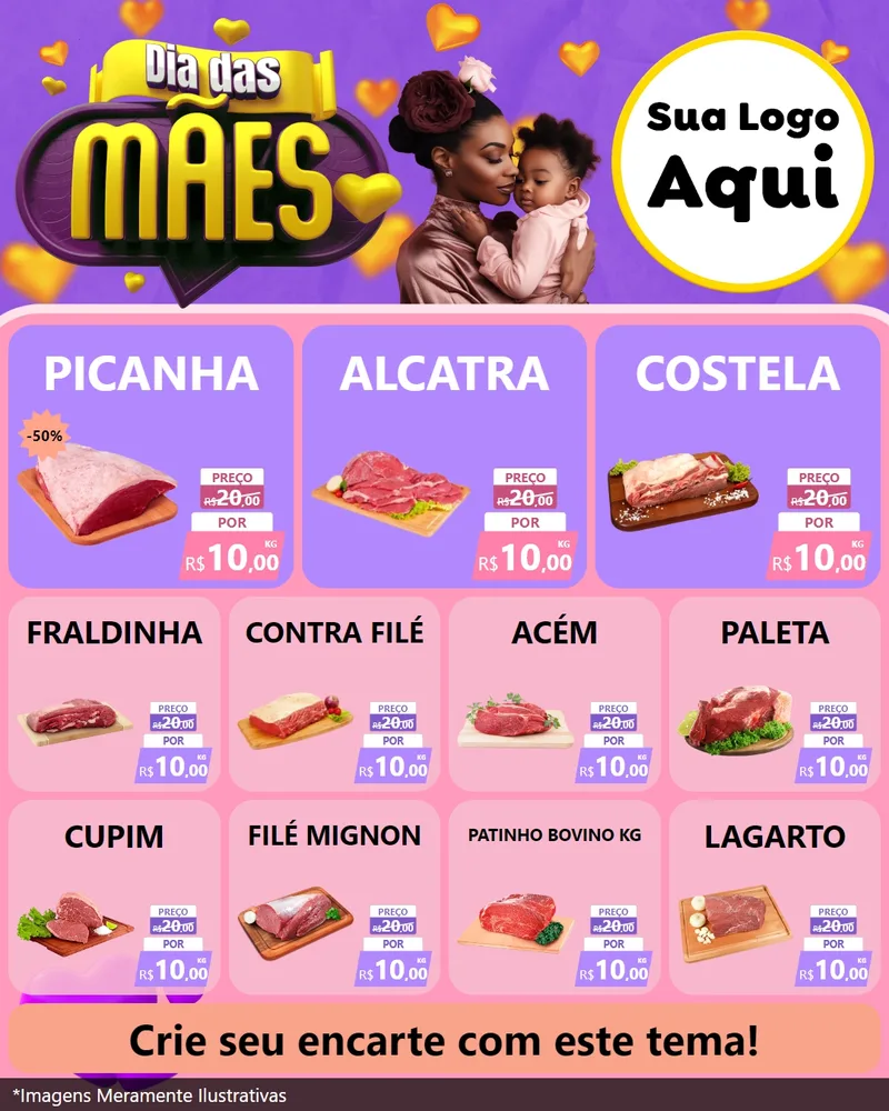 Modelo de Rede Social para Feed Instagram com o tema Dia das Mães para Açougue