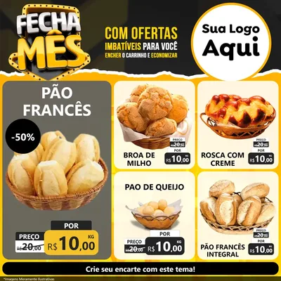 Modelo de Rede Social para Feed Facebook com o tema Fecha Mês para Padaria