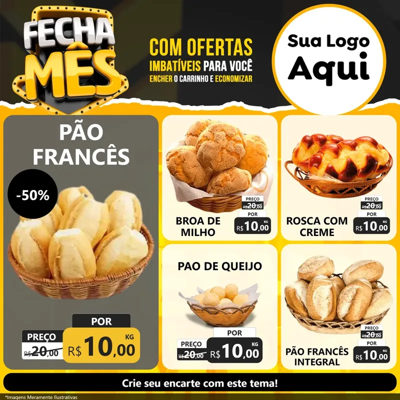 Modelo de Rede Social para Feed Facebook com o tema Fecha Mês para Padaria