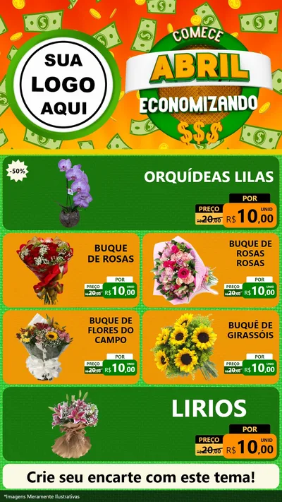 Modelo de TV para TV Vertical com o tema Comece Abril Economizando para Floricultura e jardim