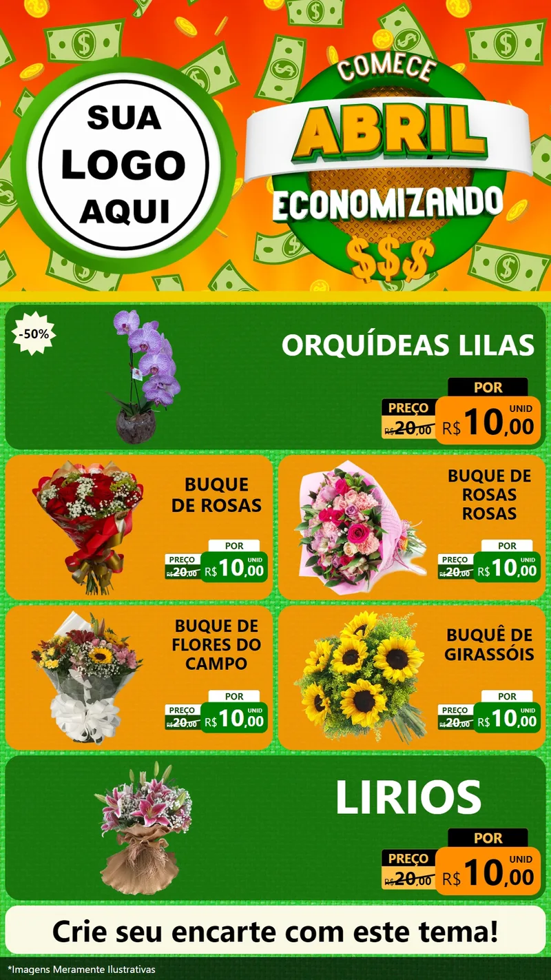 Modelo de TV para TV Vertical com o tema Comece Abril Economizando para Floricultura e jardim