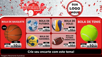 Modelo de TV para TV Horizontal com o tema Promoção de Aniversário - 9 Anos para Artigos Esportivos