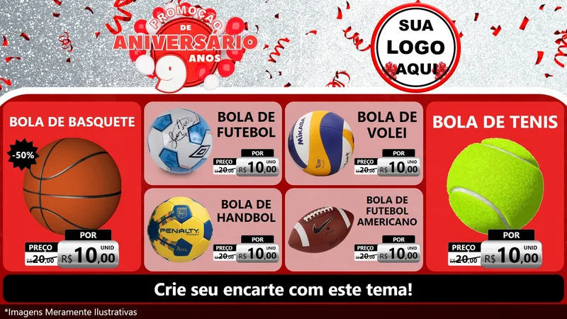 Modelo de TV para TV Horizontal com o tema Promoção de Aniversário - 9 Anos para Artigos Esportivos
