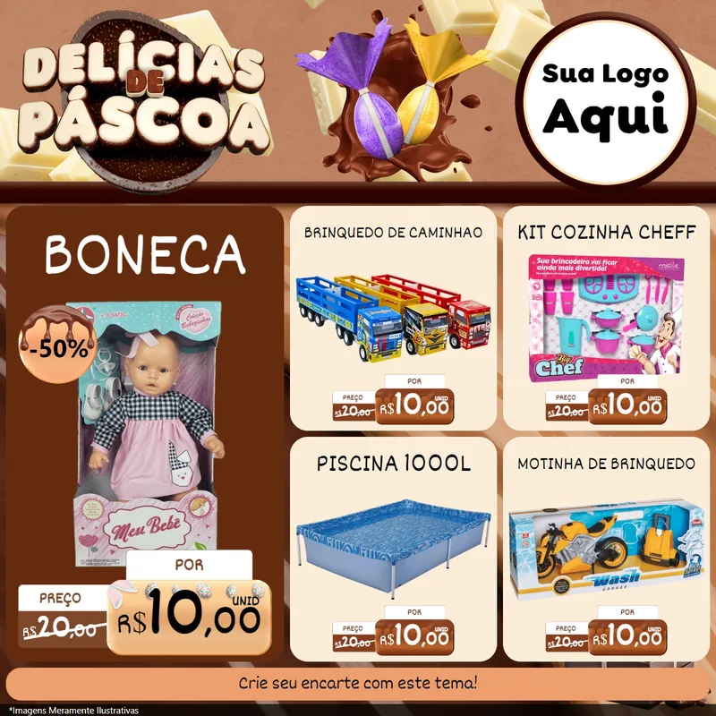 Modelo de Rede Social para Feed Facebook com o tema Delícias de Páscoa para Brinquedos