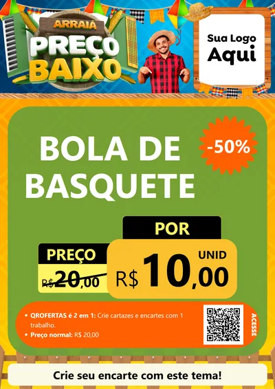 Modelo de Cartaz para Cartaz A4 Vertical com o tema Arraiá de Preço Baixo - Junina para Artigos Esportivos