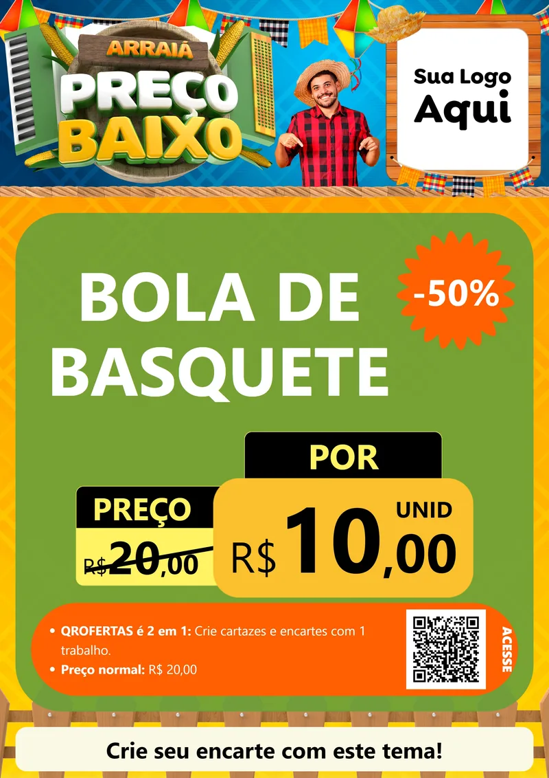 Modelo de Cartaz para Cartaz A4 Vertical com o tema Arraiá de Preço Baixo - Junina para Artigos Esportivos