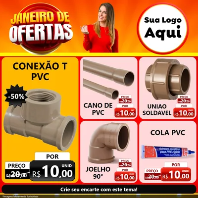 Modelo de Rede Social para Feed Facebook com o tema Janeiro de Ofertas para Tubos e conexões