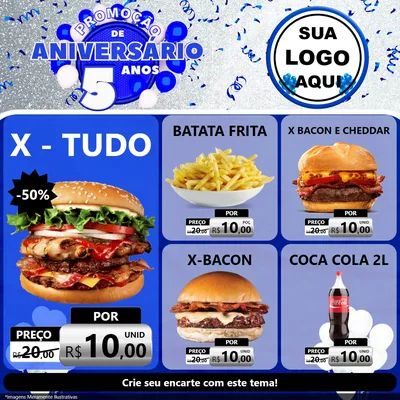 Modelo de Rede Social para Feed Facebook com o tema Promoção de Aniversário - 5 Anos para Hamburgueria