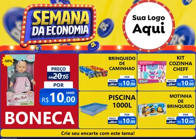Modelo de Encarte para Encarte A4 Horizontal com o tema Semana da Economia para Brinquedos