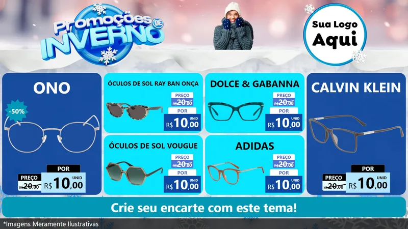 Modelo de TV para TV Horizontal com o tema Promoções de Inverno para Óticas