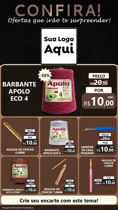 Modelo de Rede Social para Stories com o tema Confira! Ofertas que irão te surpreender! para Armarinho e Aviamentos