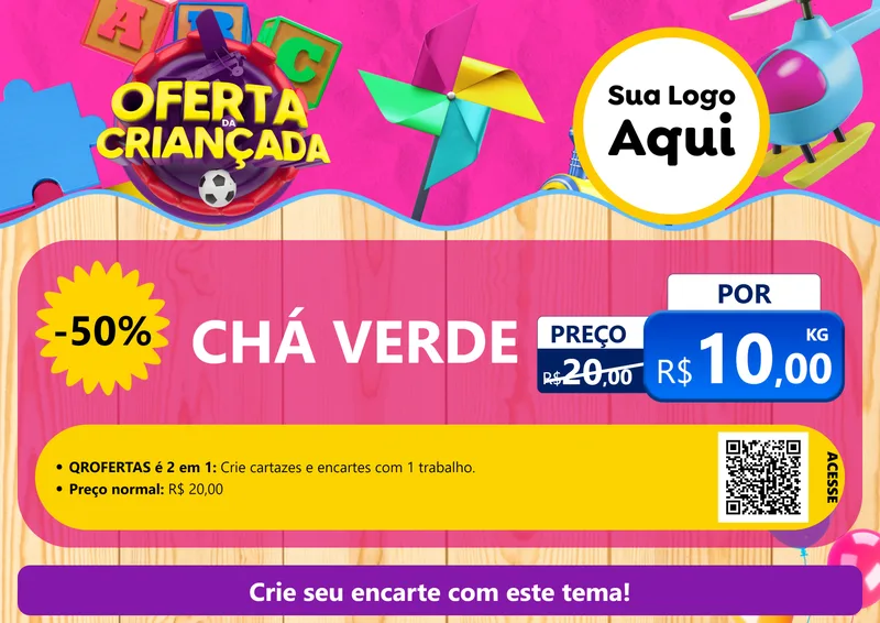 Modelo de Cartaz para Cartaz A4 Horizontal com o tema Oferta da Criançada para Produtos Naturais