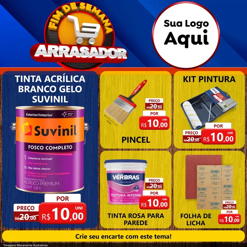 Modelo de Rede Social para Feed Facebook com o tema Fim De Semana Arrasador para Tintas e Ferramentas