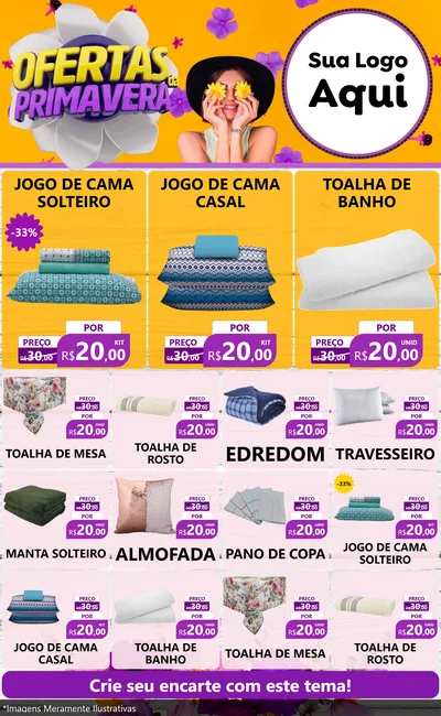 Modelo de Encarte para Encarte Grande com o tema Ofertas Da Primavera para Cama, Mesa e Banho