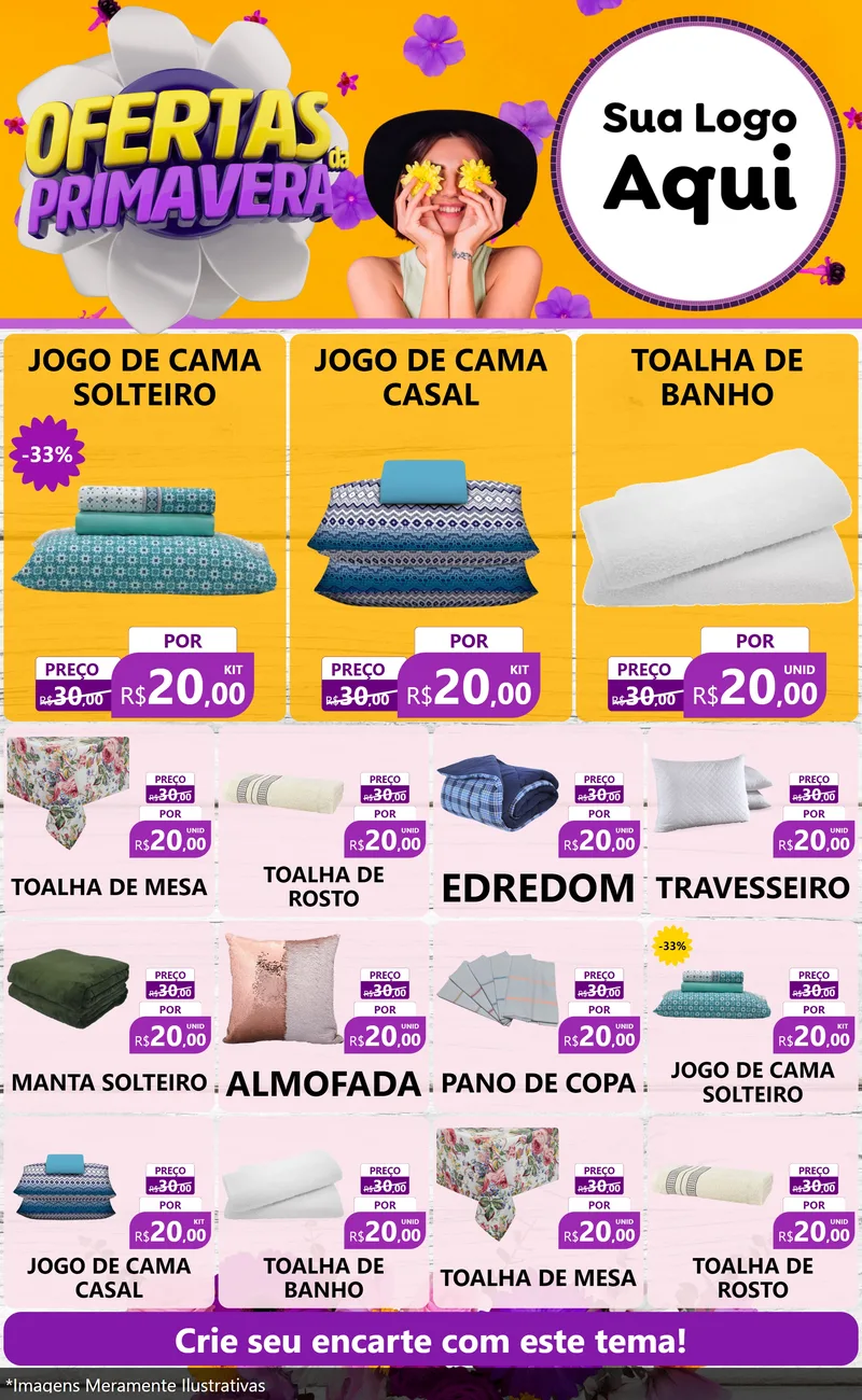 Modelo de Encarte para Encarte Grande com o tema Ofertas Da Primavera para Cama, Mesa e Banho