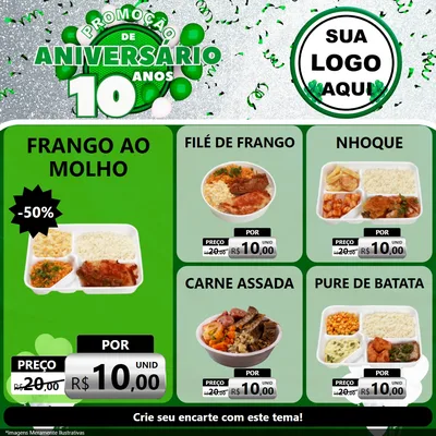 Modelo de Rede Social para Feed Facebook com o tema Promoção de Aniversário - 10 Anos para Restaurante