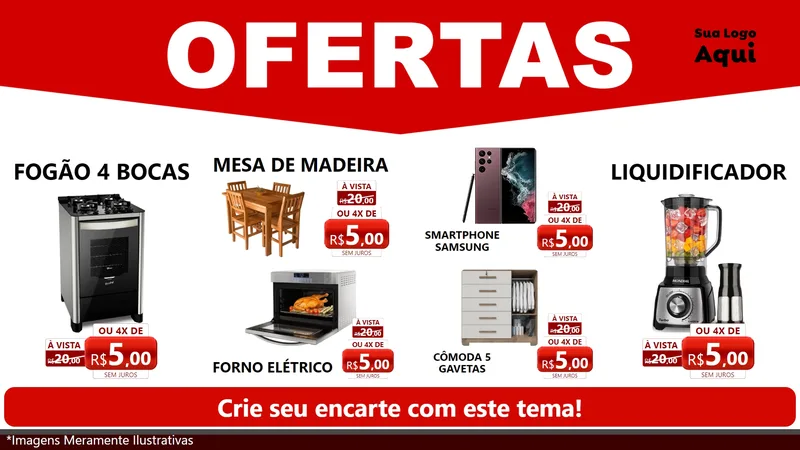 Modelo de TV para TV Horizontal com o tema Ofertas Vermelho Cartaz para Móveis e Eletro