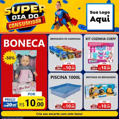 Modelo de Rede Social para Feed Facebook com o tema Super Dia do Consumidor para Brinquedos