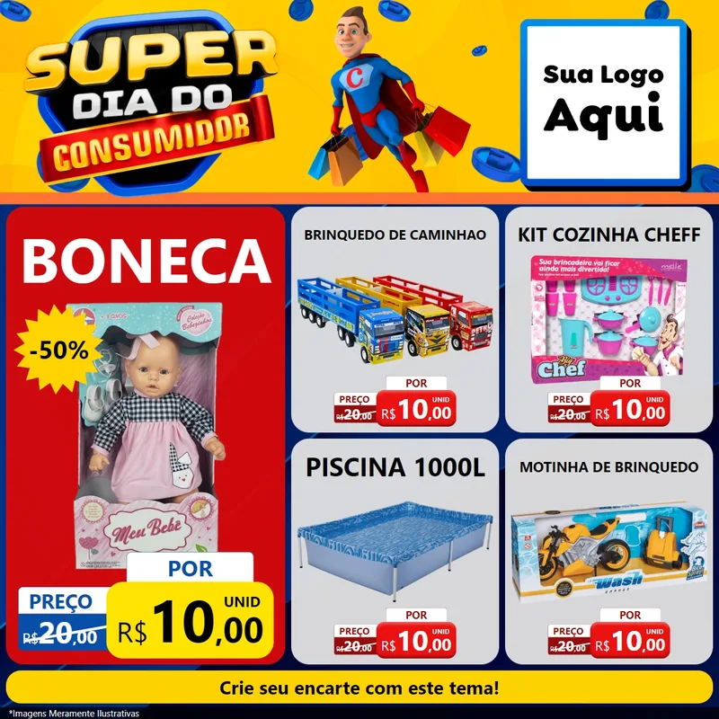 Modelo de Rede Social para Feed Facebook com o tema Super Dia do Consumidor para Brinquedos
