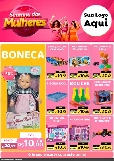 Modelo de Encarte para Encarte A4 Vertical com o tema Semana das Mulheres para Brinquedos