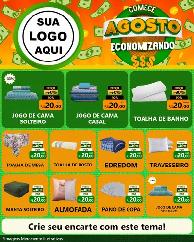 Modelo de Rede Social para Feed Instagram com o tema Comece Agosto Economizando para Cama, Mesa e Banho